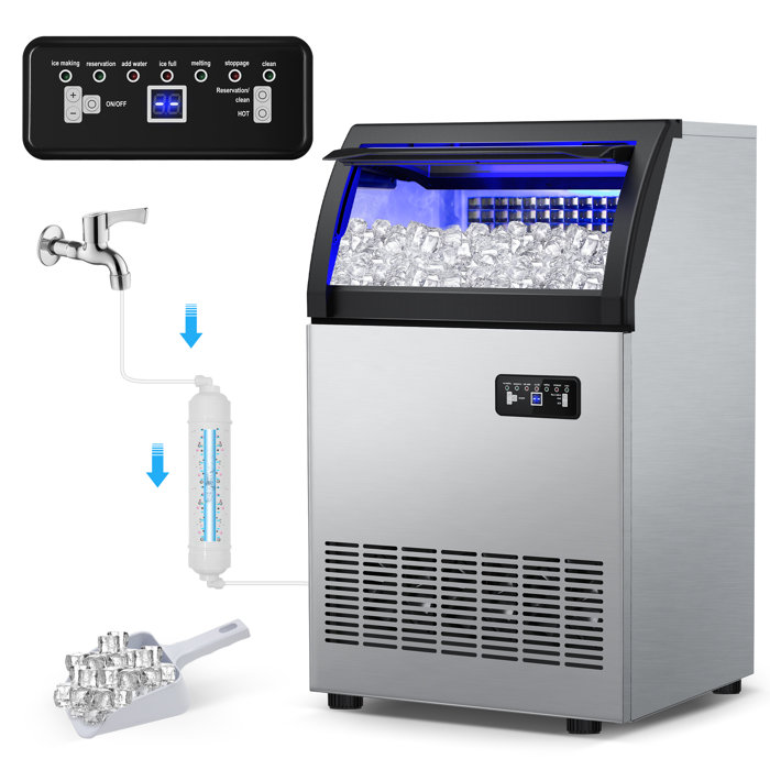 Velivi 200 Lb. Daily Production Cube Clear Ice Stainless Steel Under